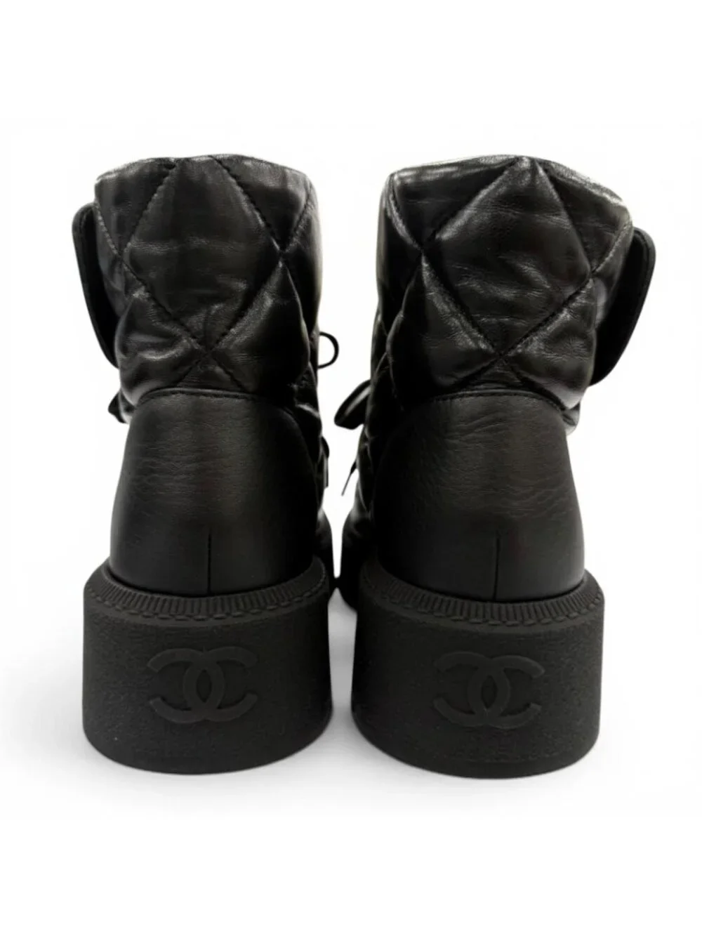 Chanel Quilted Chain CC Logo Turnlock Leather Short Boots Black 34 with